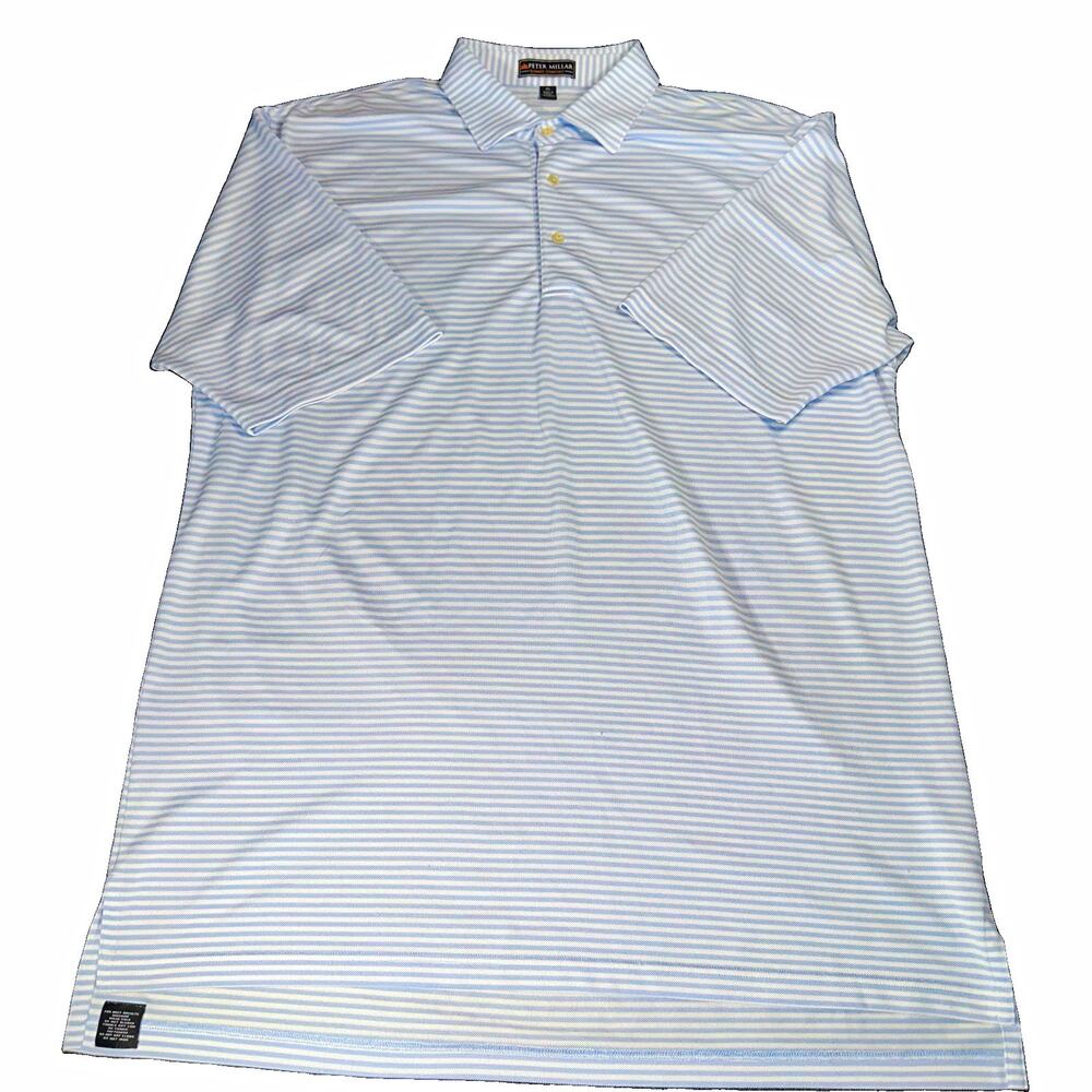 Peter Millar Summer Comfort Mens XL Blue White Striped Golf Polo Shirt